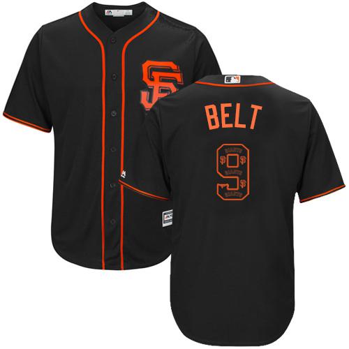 Giants #9 Brandon Belt Black Team Logo Fashion Stitched MLB Jersey - Click Image to Close